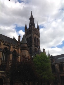 The University of Glasgow's main tower, which overlooks Kelvingrove park.    the famous physicist William Thompson (also known as Lord Kelvin), had his lab near the tower. 