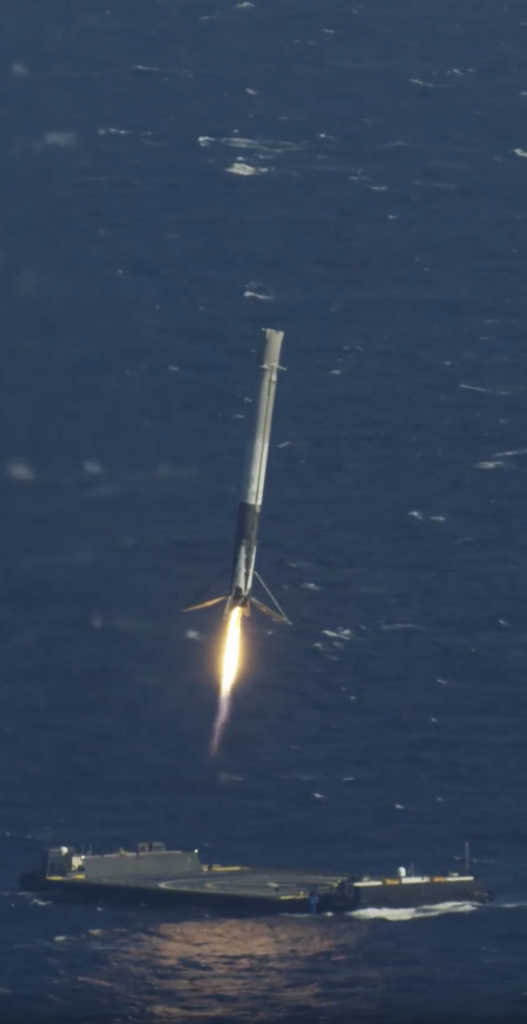 Space X's Falcon 9 first stage successfully land on the droneship Of Course I still Love you after boosting a Dragon capsule to the International Space Station, 2016 April 18