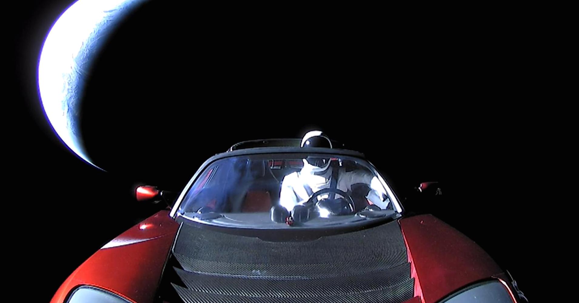 Tesla Roadster leaving Earth