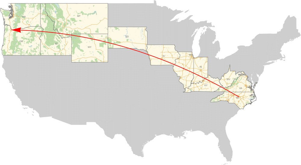 My 2022 July road trip, back-and-forth across the continental US, 8000 miles across 18 states.