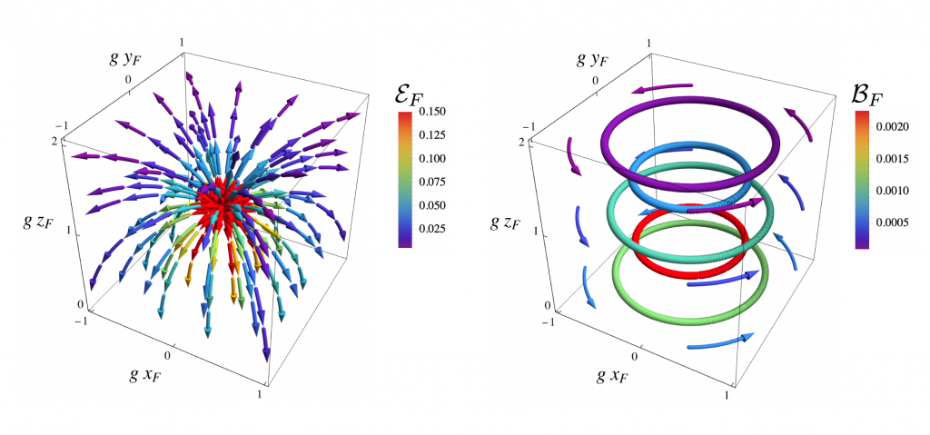 Electric and magnetic field in the free fall frame.